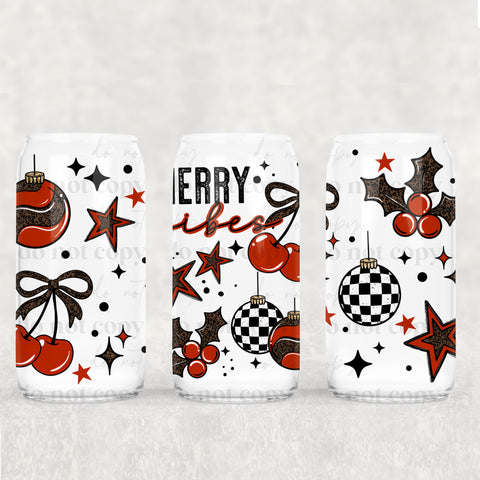 16oz UV DTF Wrap - Merry Vibes Cherry Check