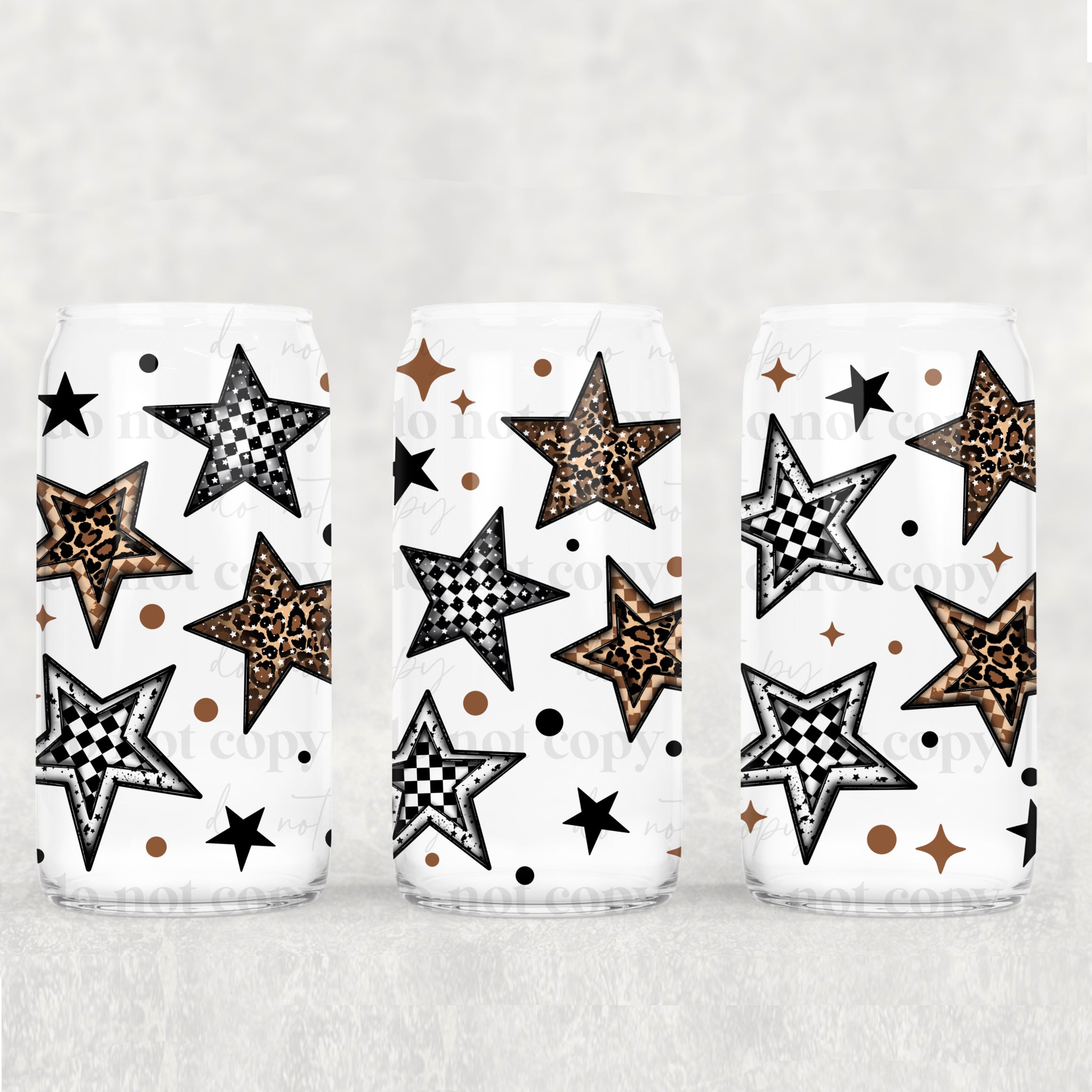 16oz UV DTF Wrap - Check Leopard Stars