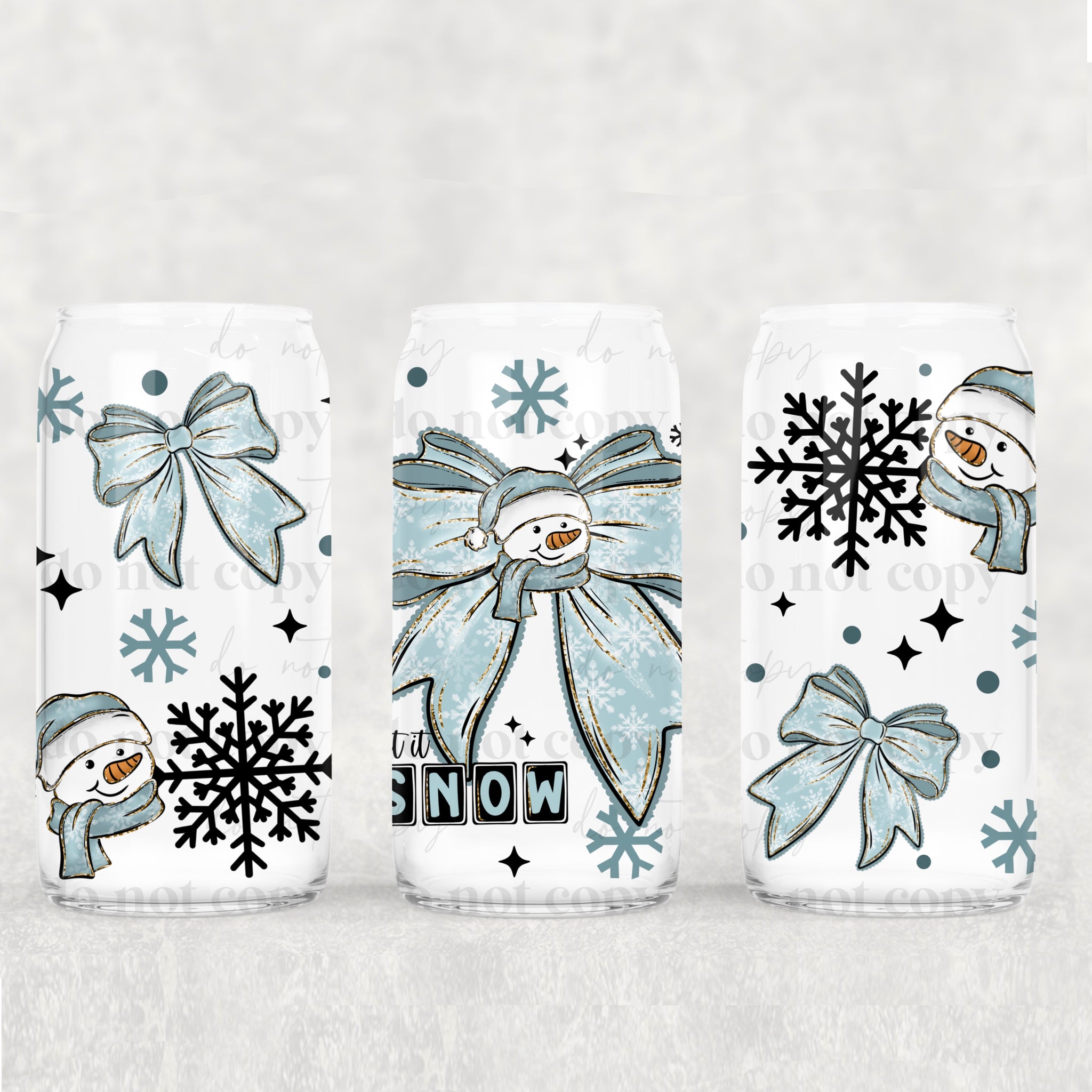 16oz UV DTF Wrap - Let It Snow Blue Bow