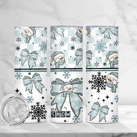 Skinny Tumbler Sublimation Wrap - Let It Snow Blue Bow