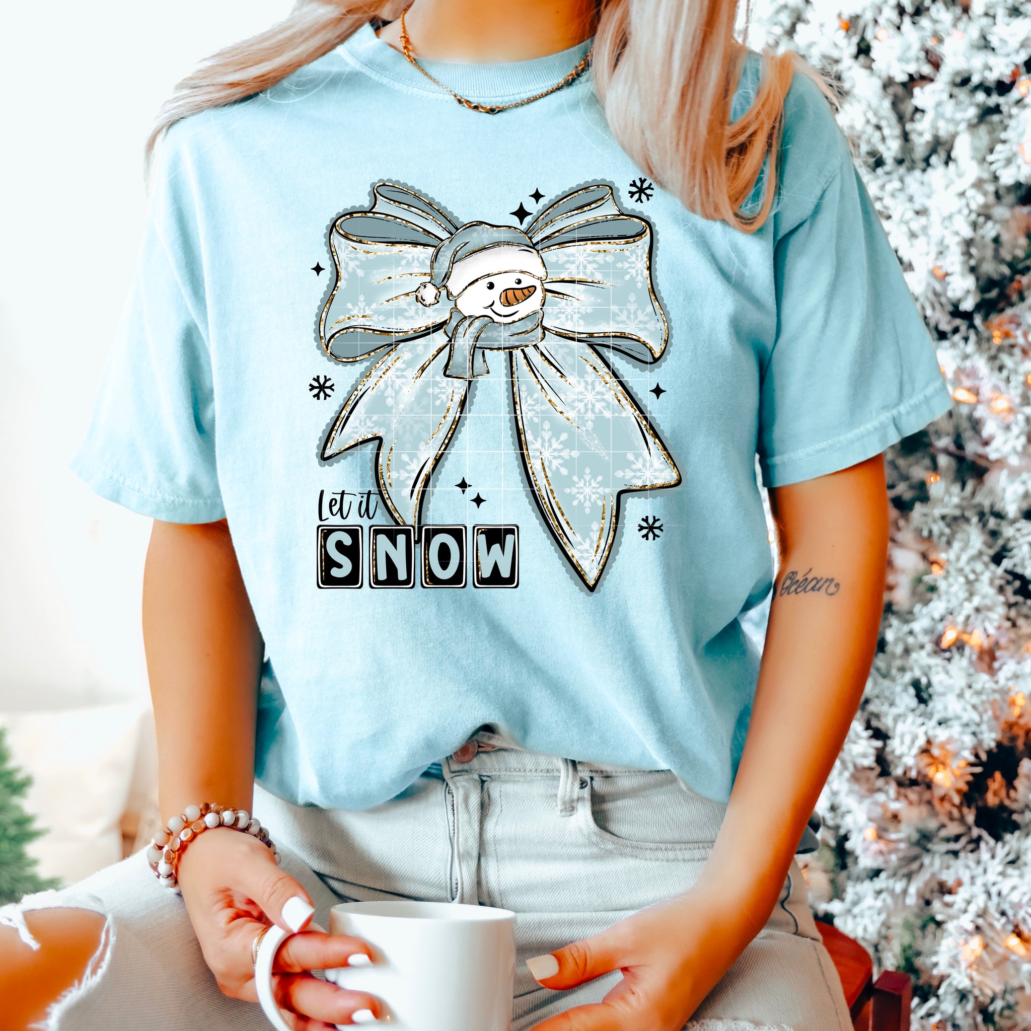 DTF Full Color TShirt Transfer - Let It Snow Bow