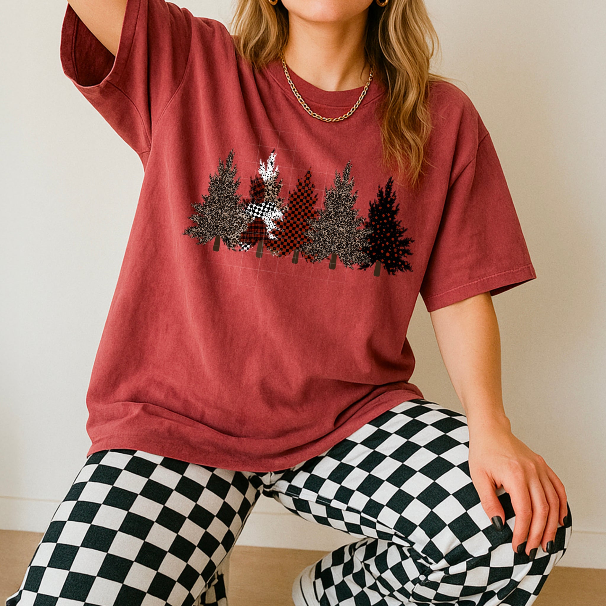 DTF Full Color TShirt Transfer - Buffalo Plaid & Leopard Trees