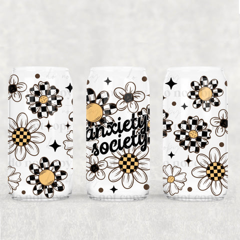 16oz UV DTF Wrap - Anxiety Society Check Daisies