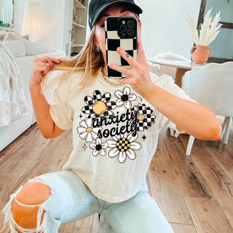 DTF Full Color TShirt Transfer - Anxiety Society Check