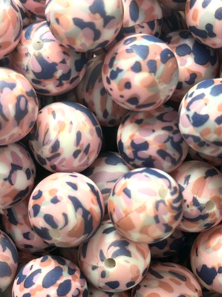 15mm Printed Silicone Bead - Pink & Blue Camo