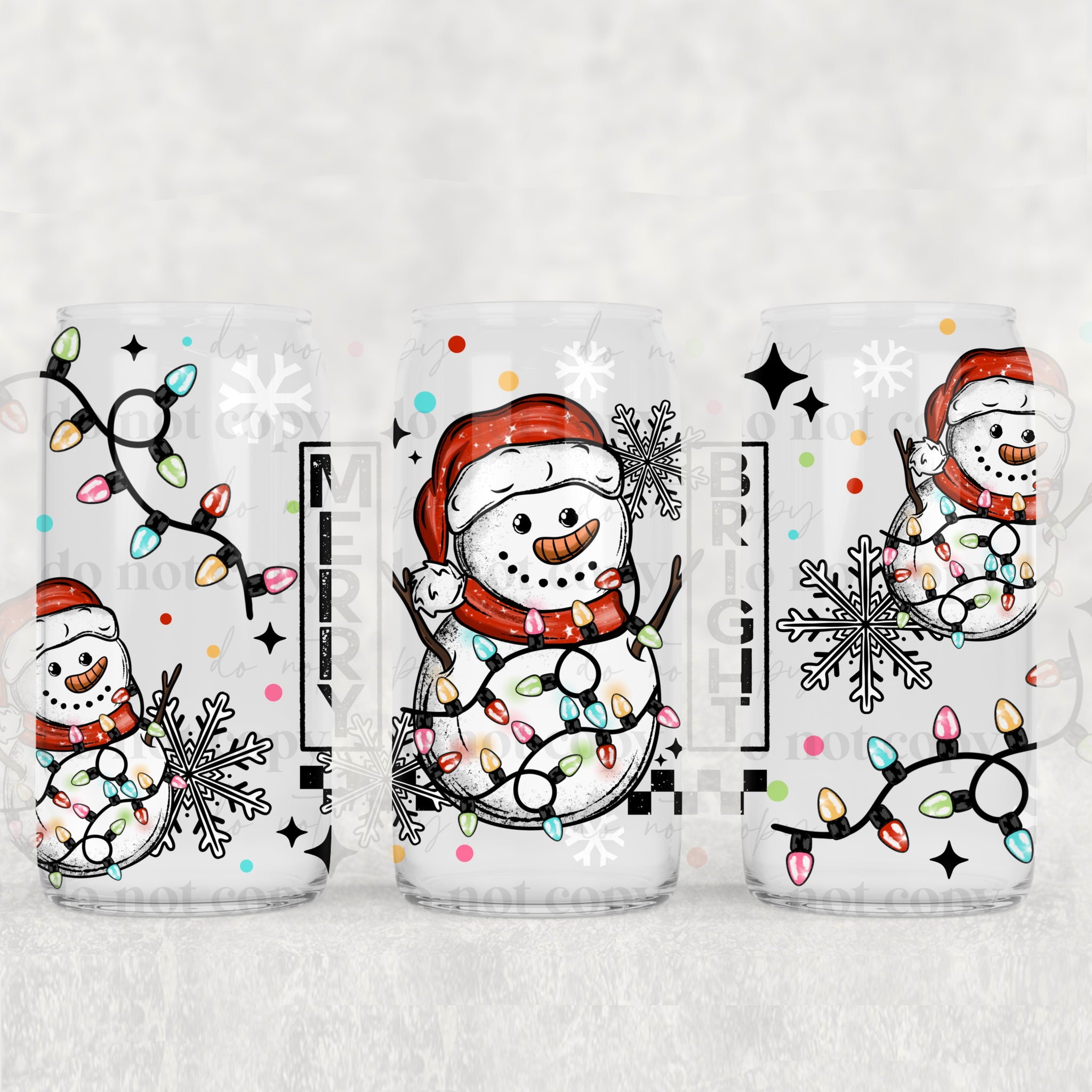 16oz UV DTF Wrap - Merry Bright Lights Snowman