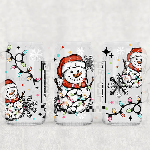 16oz UV DTF Wrap - Merry Bright Lights Snowman