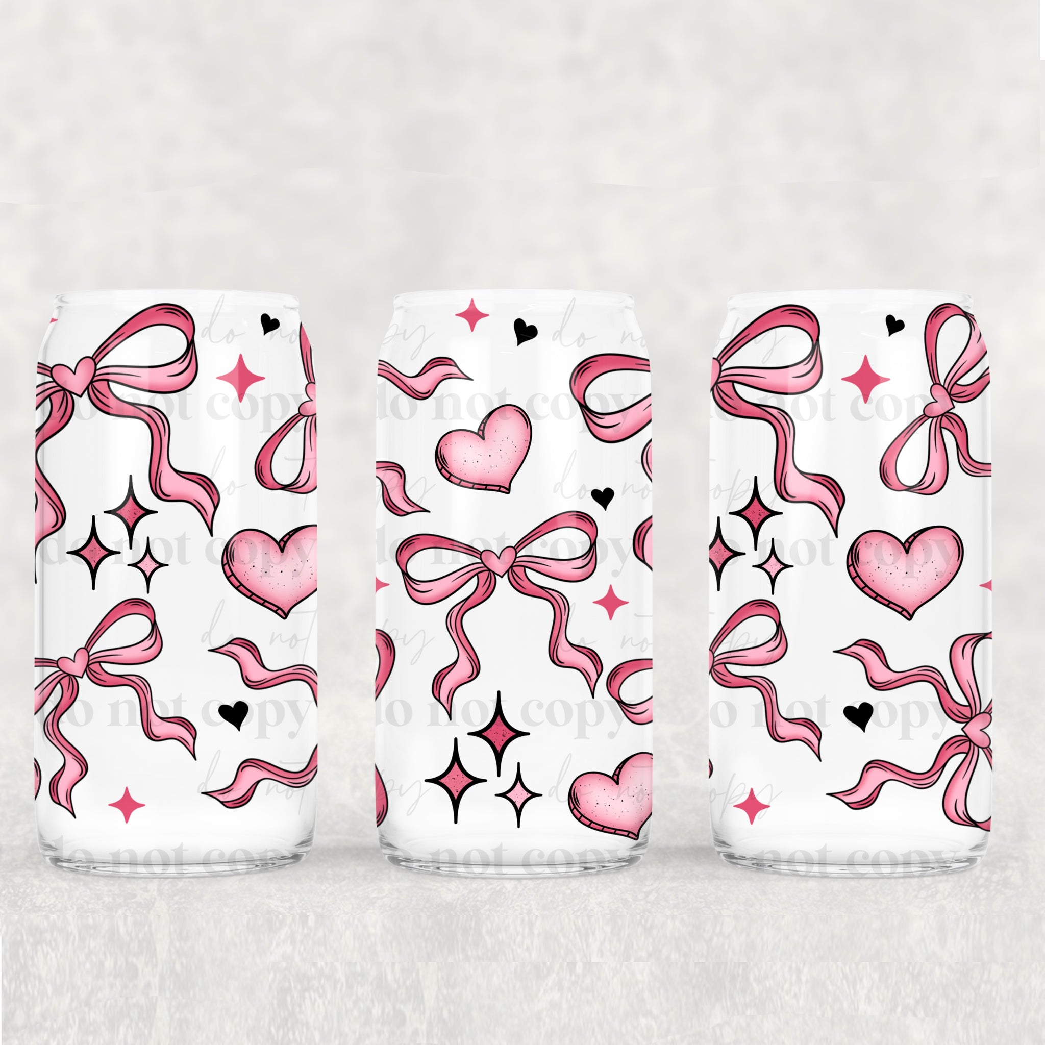 16oz UV DTF Wrap - Pink Bows & Pink Hearts