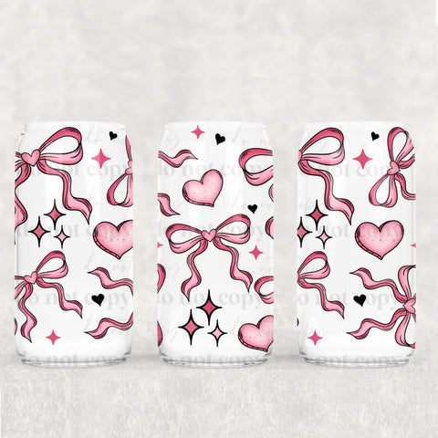 16oz UV DTF Wrap - Pink Bows & Pink Hearts