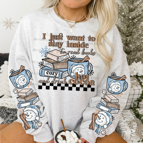 DTF Full Color TShirt Transfer - I Just Want To Stay Inside To Read Books - FREE SLEEVES