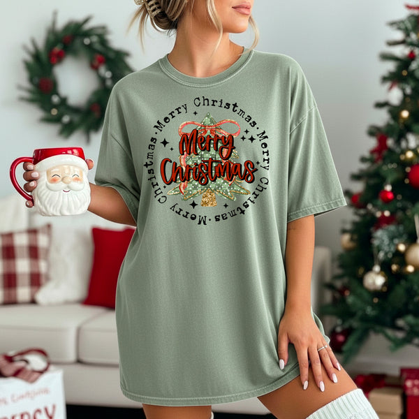 DTF Full Color TShirt Transfer - Merry Christmas Circle (White or Black Font)