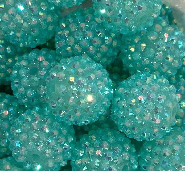 20mm Acrylic Rhinestone Beads - Turquoise Sparkle