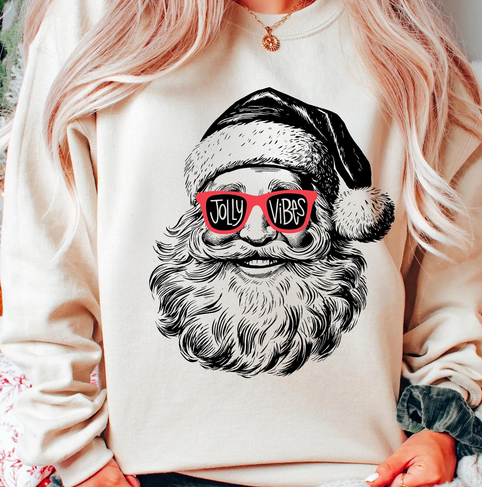 DTF Full Color TShirt Transfer - Jolly Vibes Santa Glasses