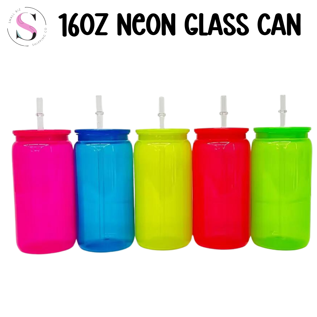 16oz NEON Glass Can with Lid and Straw - Sublimation Glass