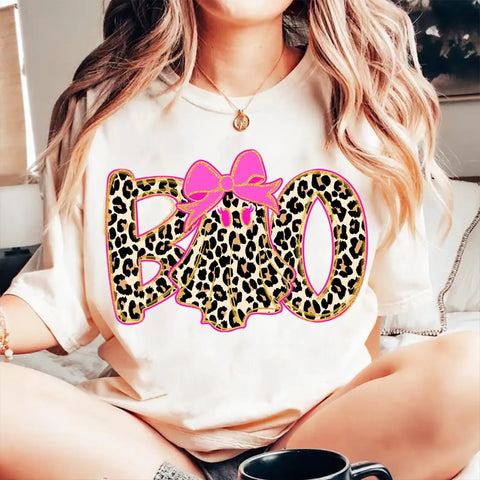 DTF Full Color Transfer - Cheetah Boo Pink Bow