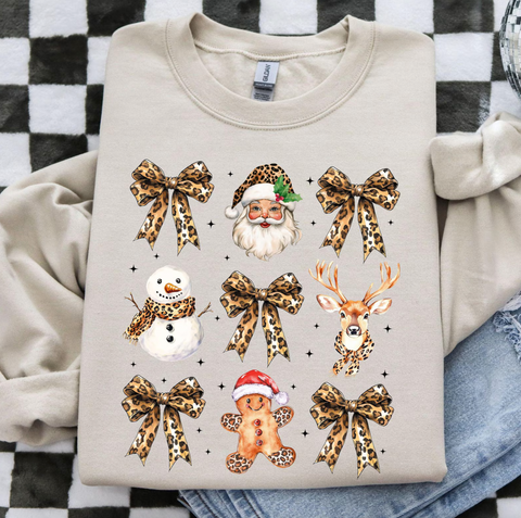 DTF Full Color Transfer - Leopard Bows Santas Snowman Reindeer Gingerbread