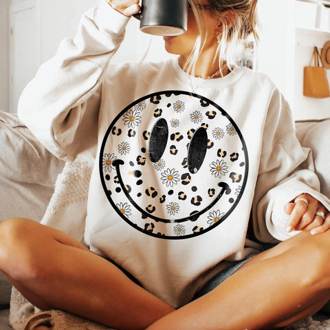 DTF Full Color Transfer - Leopard Daisy Smiley