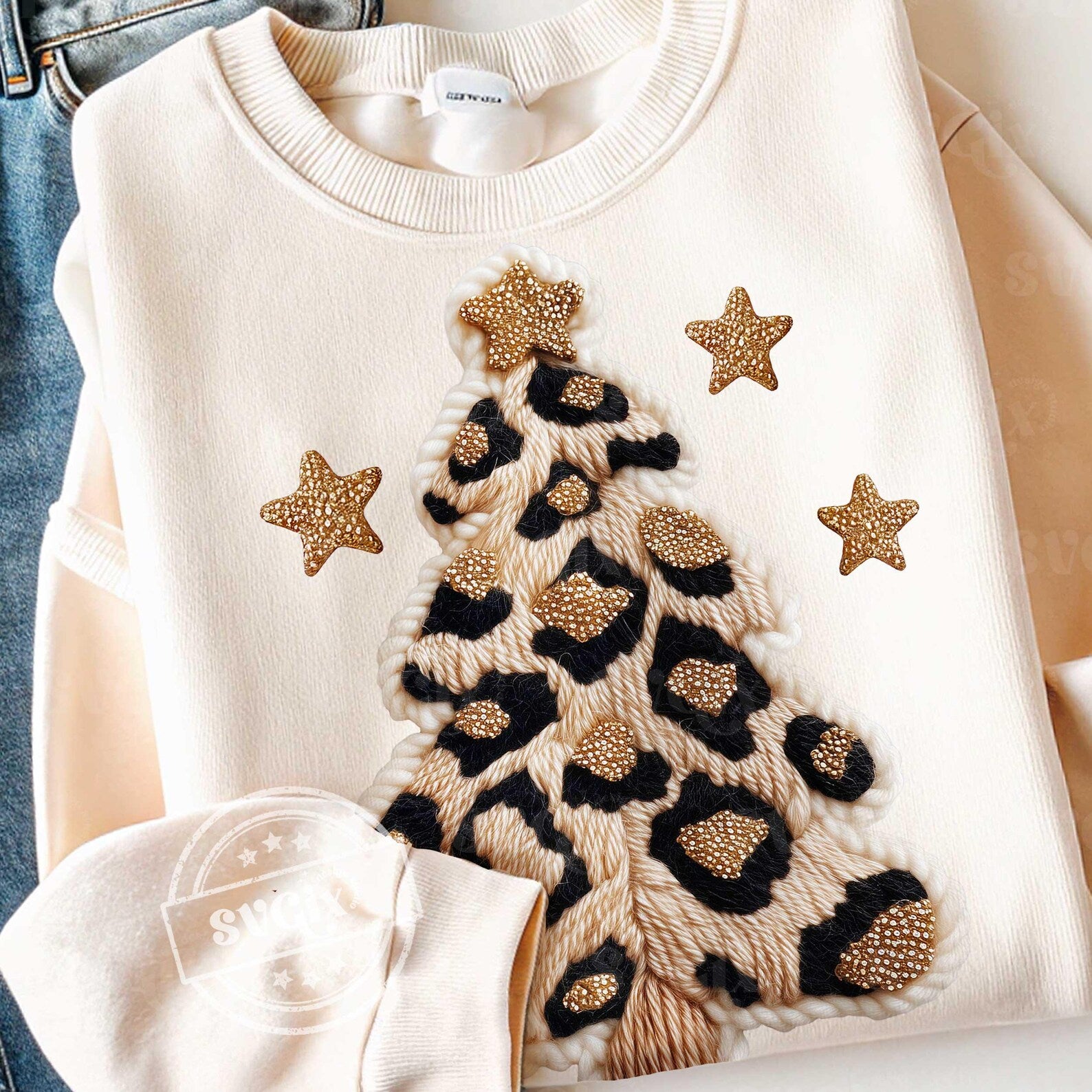 DTF Full Color TShirt Transfer - Faux Yarn Leopard Tree