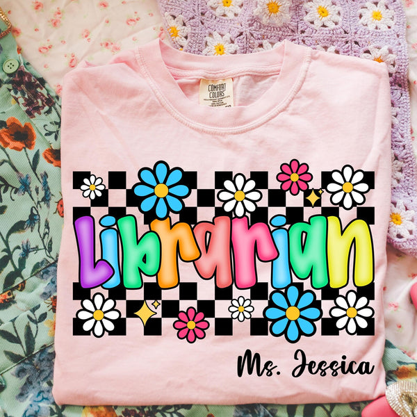 DTF Full Color TShirt Transfer - Floral Check Bright Names (YOU CHOOSE!)