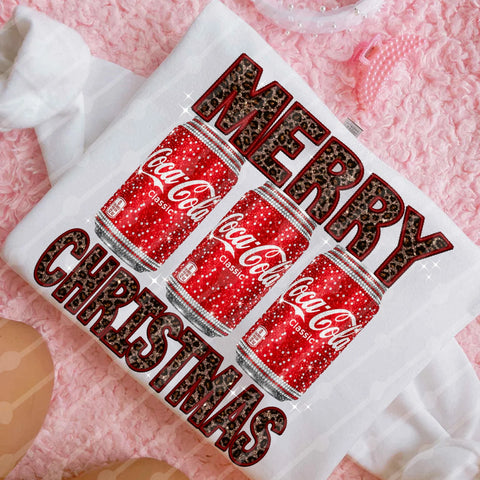 DTF Full Color TShirt Transfer - Merry Christmas Sparkly Cola