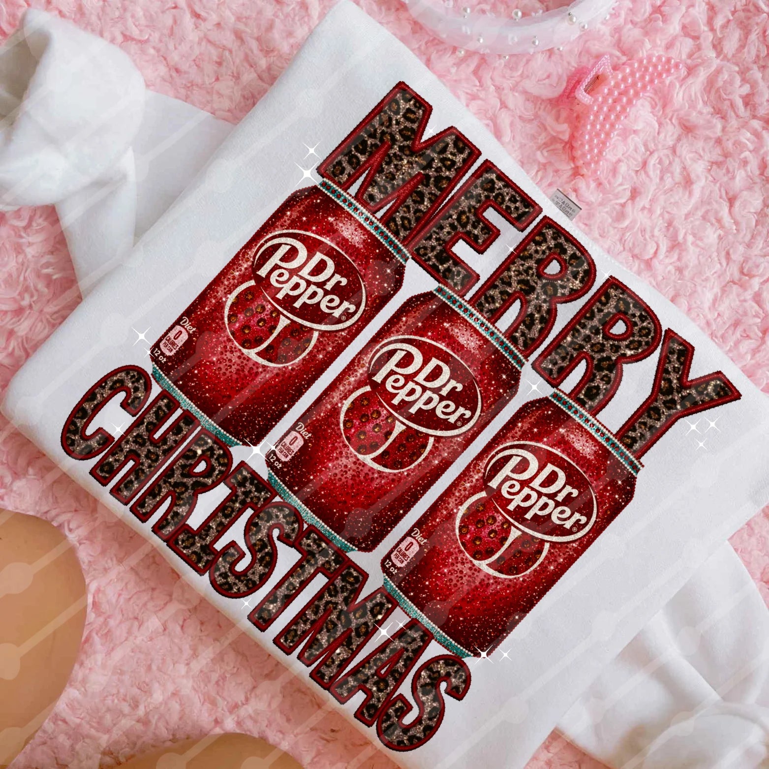 DTF Full Color TShirt Transfer - Merry Christmas Sparkly Dr P