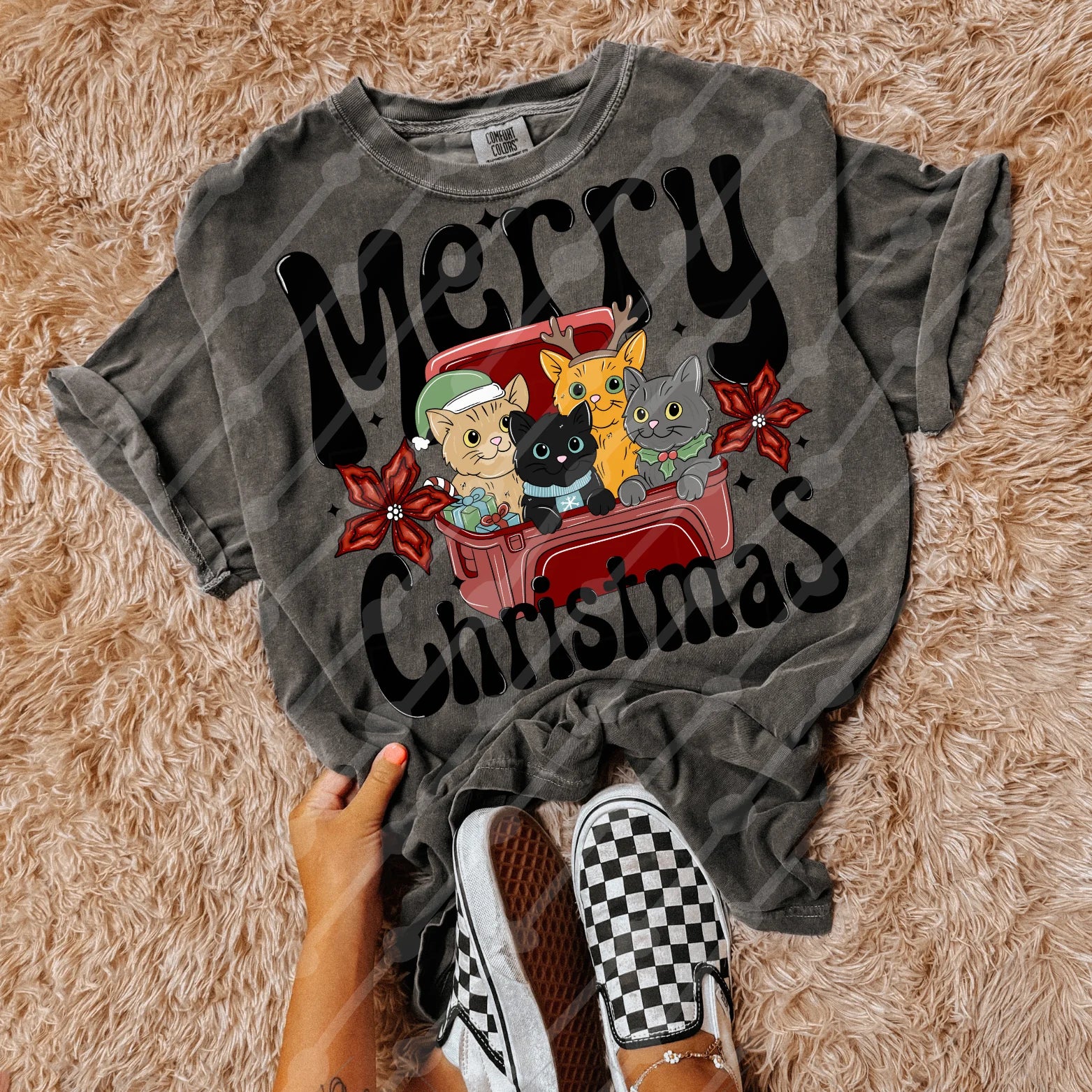 DTF Full Color TShirt Transfer - Merry Christmas (Dogs or Cats)