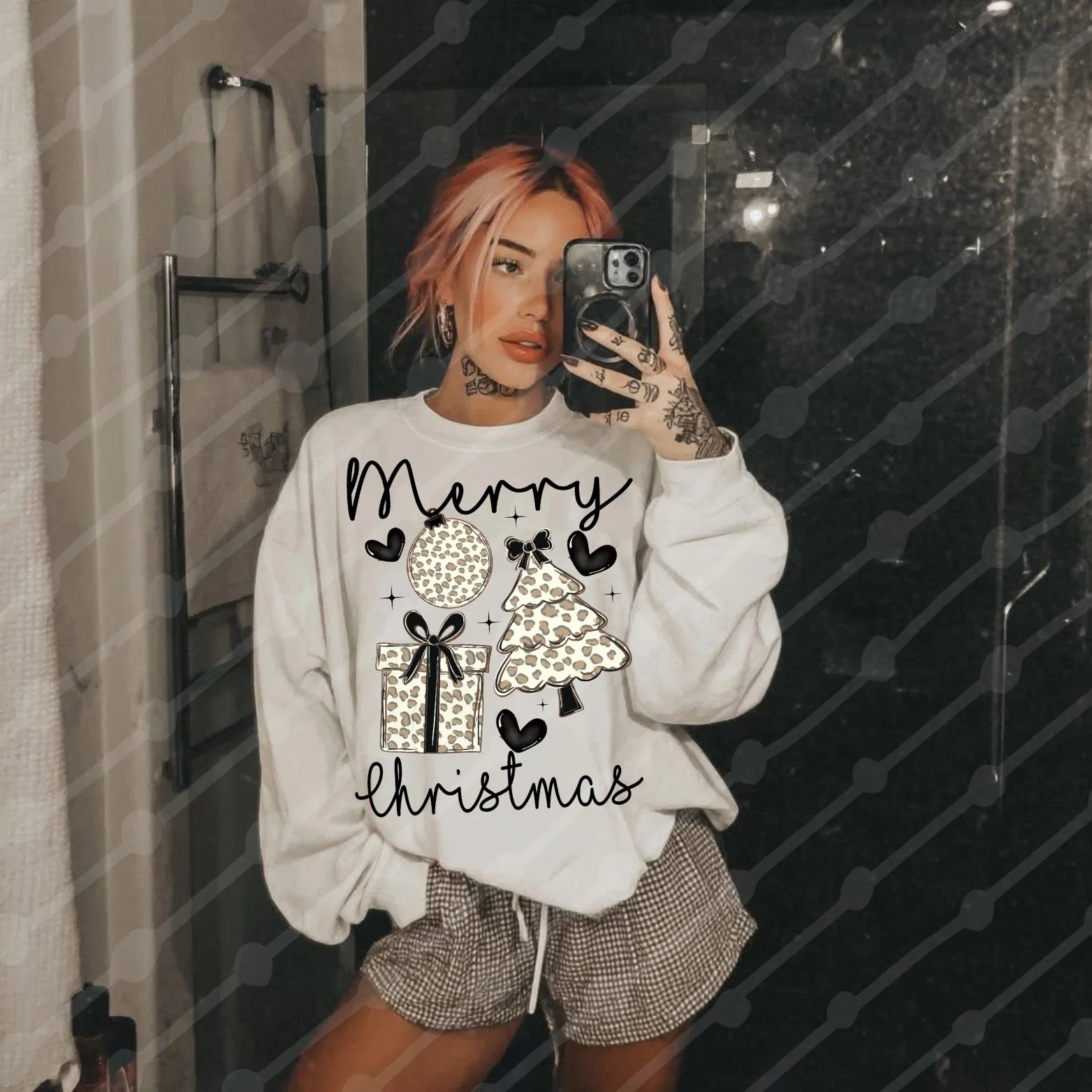 DTF Full Color TShirt Transfer - Merry Christmas Neutral Leopard