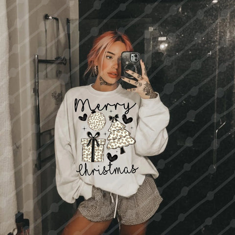 DTF Full Color TShirt Transfer - Merry Christmas Neutral Leopard