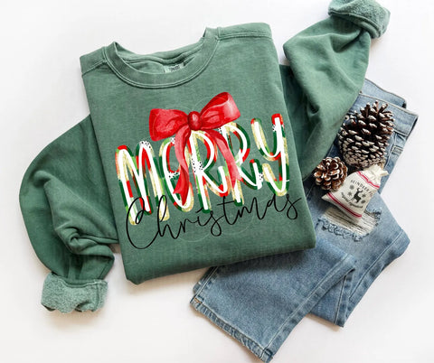 DTF Full Color TShirt Transfer - Merry Christmas Red Bow