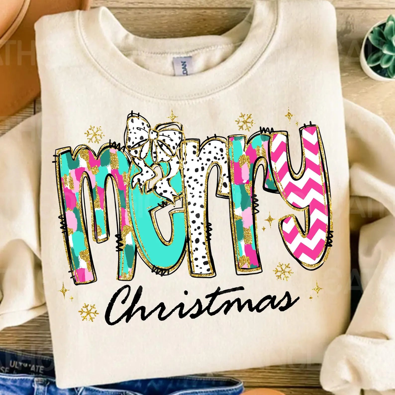 DTF Full Color TShirt Transfer - Merry Christmas Bright Letters
