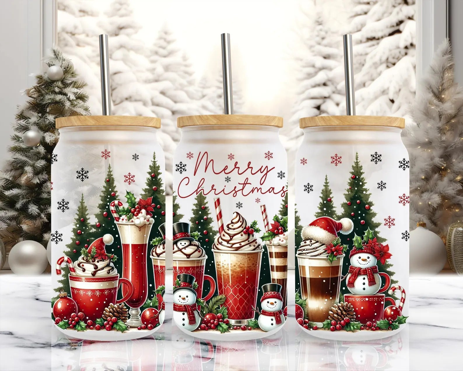 16oz UV DTF Wrap - Merry Christmas Red Coffee