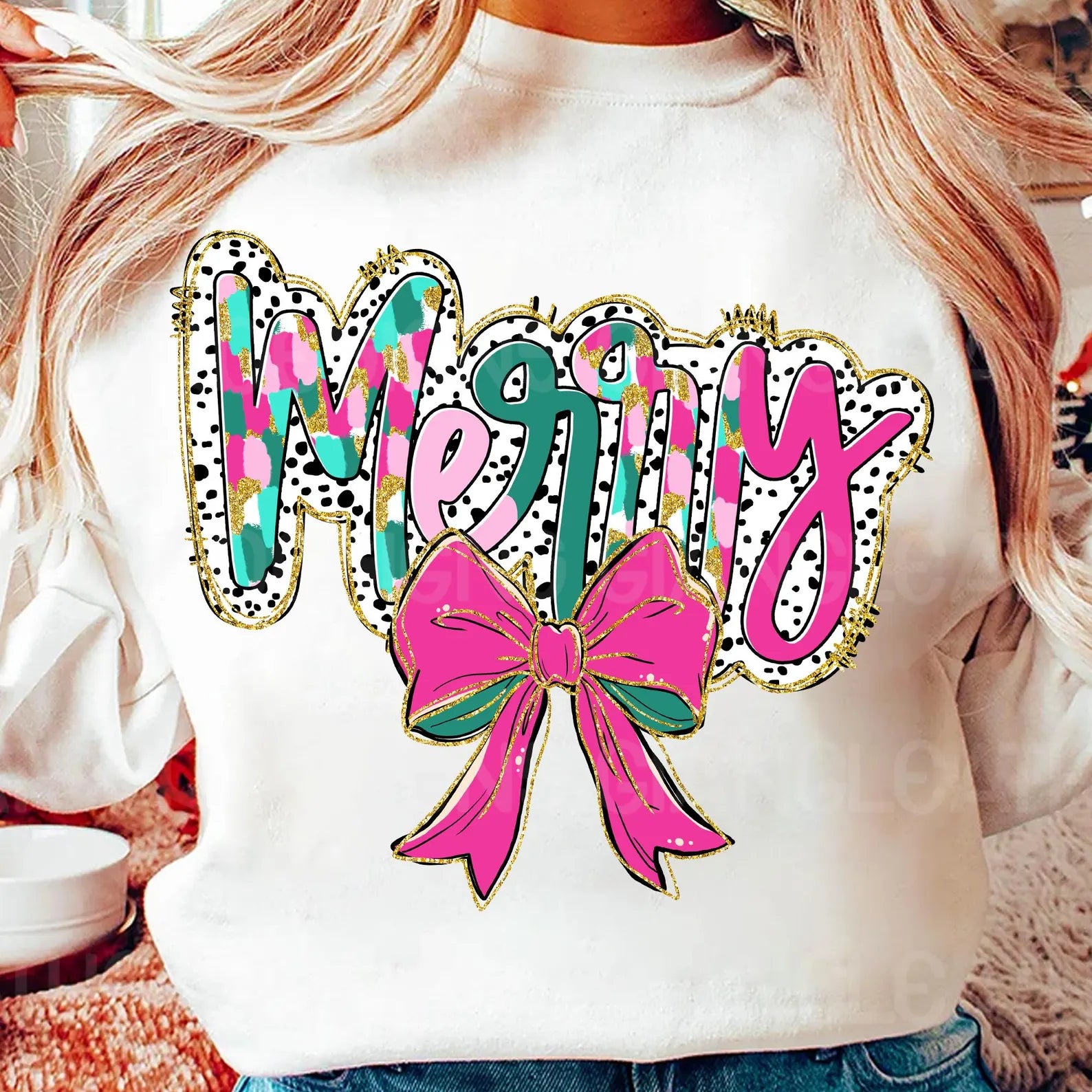 DTF Full Color TShirt Transfer - Merry Bright Letters