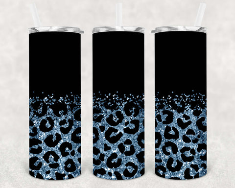 Matte Black and Ice Blue Glitter Leopard - 1 Sublimation Wrap Only! 20oz Skinny Tumbler Sublimation Wrap