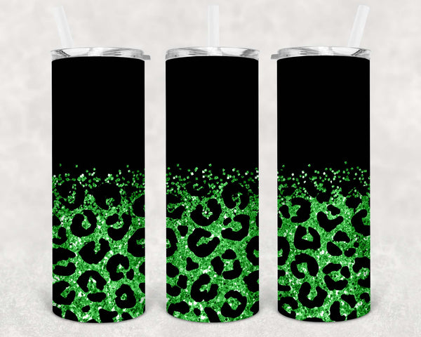 Matte Black and Grass Green Glitter Leopard - 1 Sublimation Wrap Only! 20oz Skinny Tumbler Sublimation Wrap