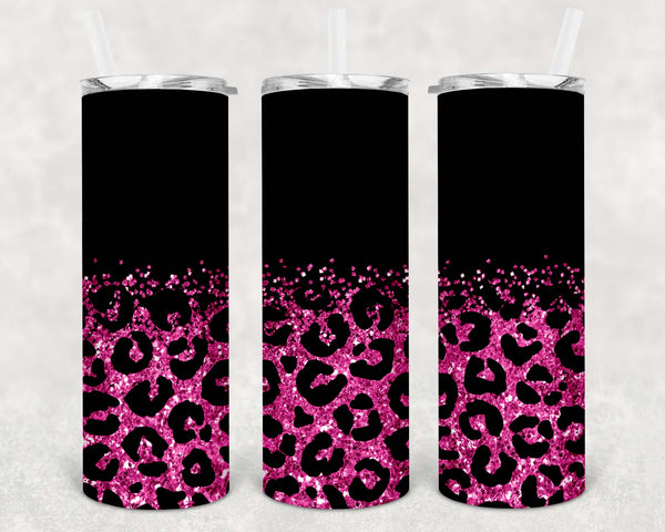 Black and Fuchsia  Glitter Leopard - 1 Sublimation Wrap Only! 20oz Skinny Tumbler Sublimation Wrap