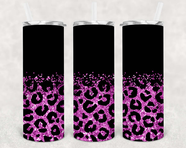 Black and Pink/Purple  Glitter Leopard - 1 Sublimation Wrap Only! 20oz Skinny Tumbler Sublimation Wrap