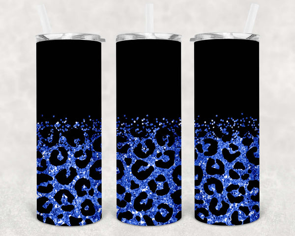 Matte Black and Blue Glitter Leopard - 1 Sublimation Wrap Only! 20oz Skinny Tumbler Sublimation Wrap