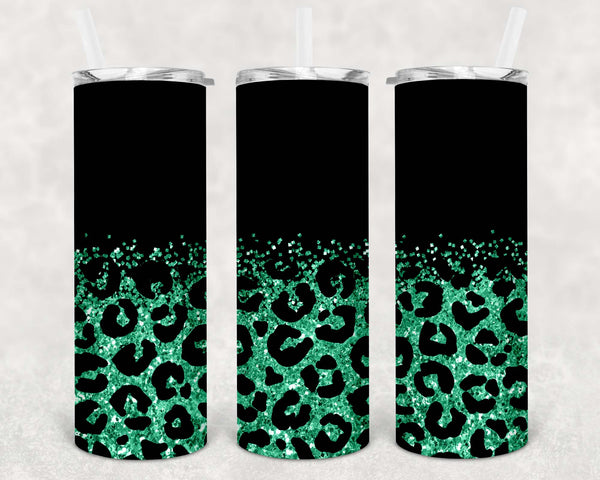 Matte Black and Emerald Green Glitter Leopard - 1 Sublimation Wrap Only! 20oz Skinny Tumbler Sublimation Wrap