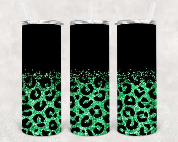 Matte Black and Green Glitter Leopard - 1 Sublimation Wrap Only! 16oz Skinny Tumbler Sublimation Wrap