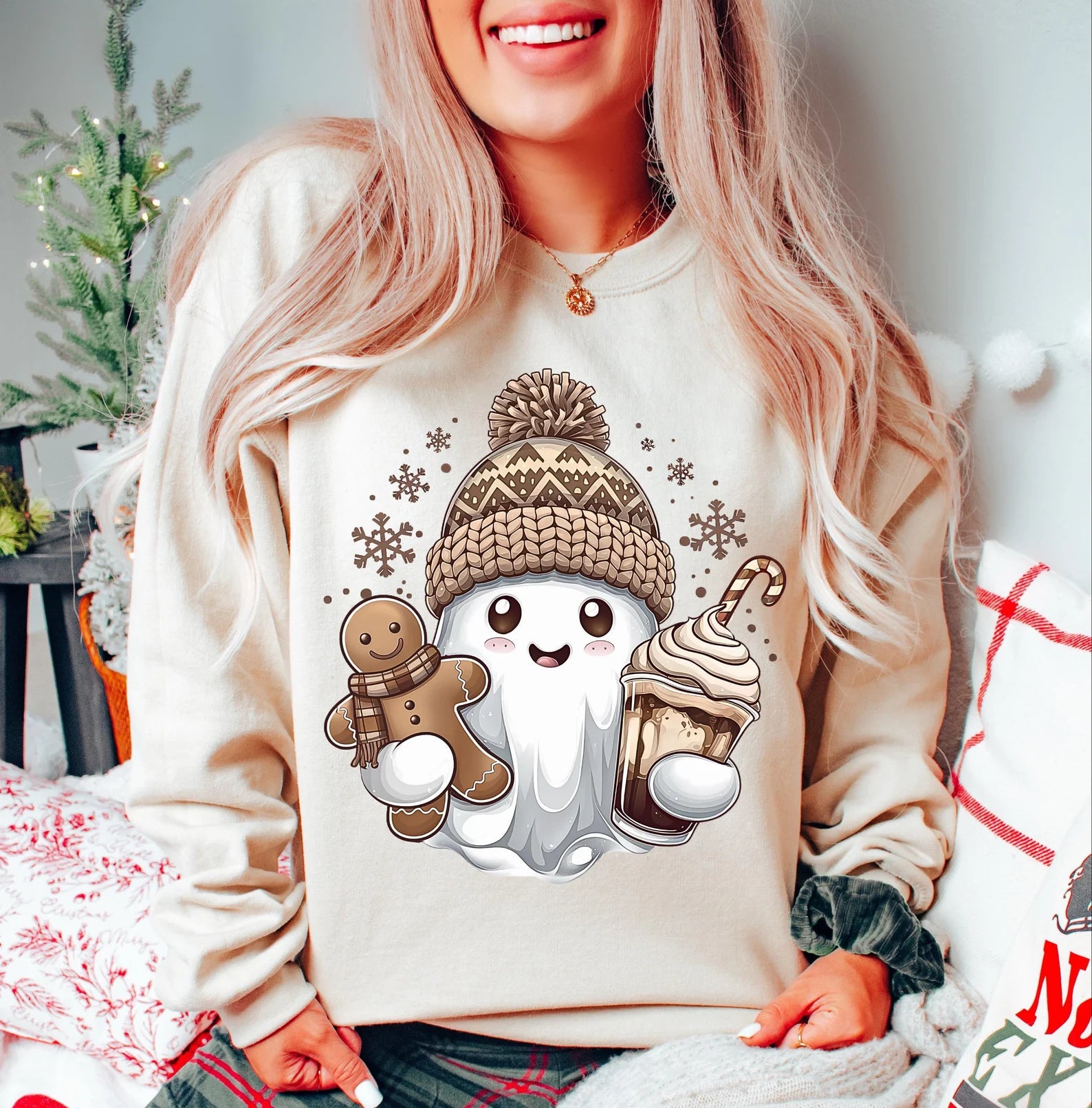 DTF Full Color TShirt Transfer - Neutral Christmas Ghost
