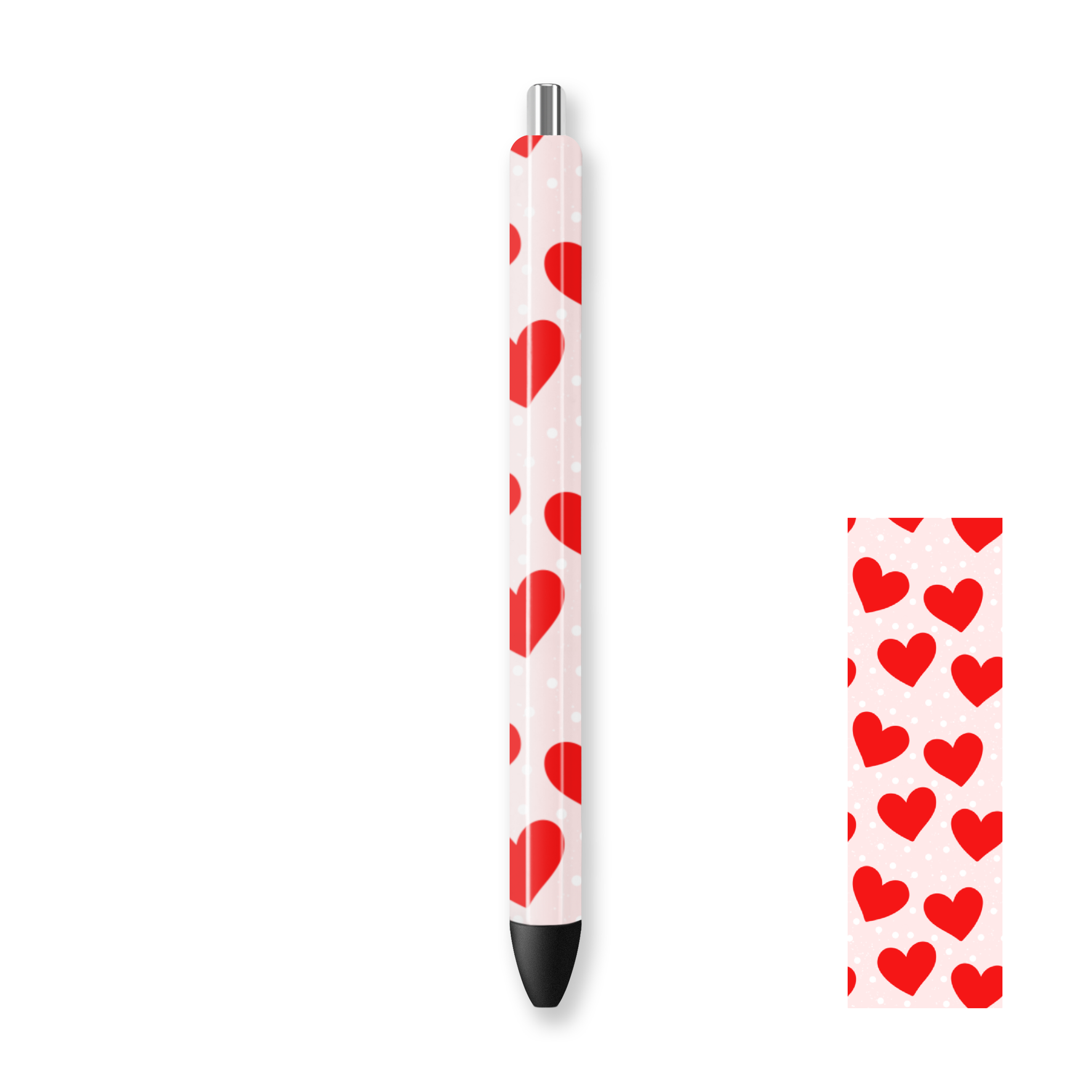 UV DTF Pen Wrap - Red Hearts Polka Dot