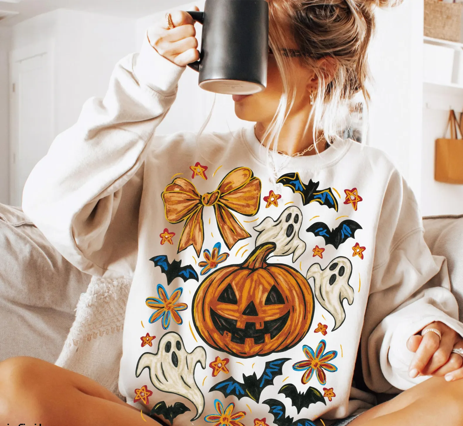 DTF Full Color Transfer - Painted Pumpkins Ghosts Bats