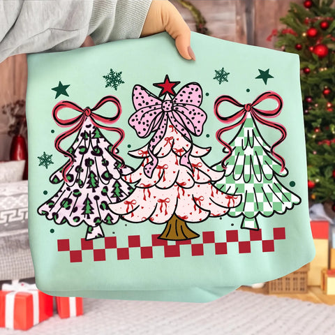 DTF Full Color TShirt Transfer - Preppy Patterned Christmas Trees