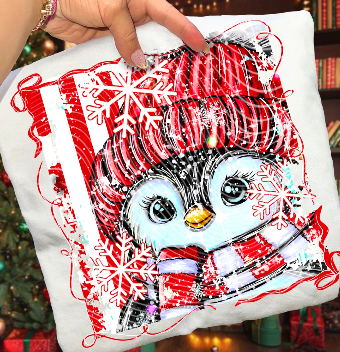 DTF Full Color TShirt Transfer - Striped Cute Penguin