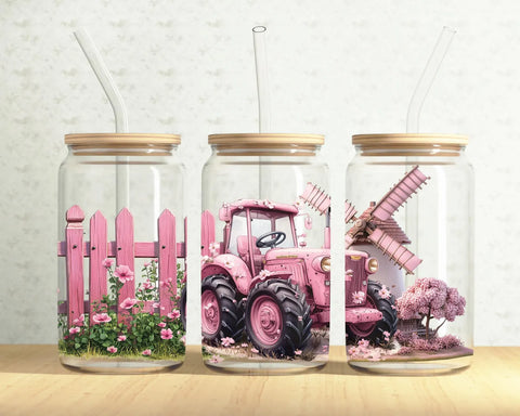 16oz UV DTF Wrap - Pink Tractor