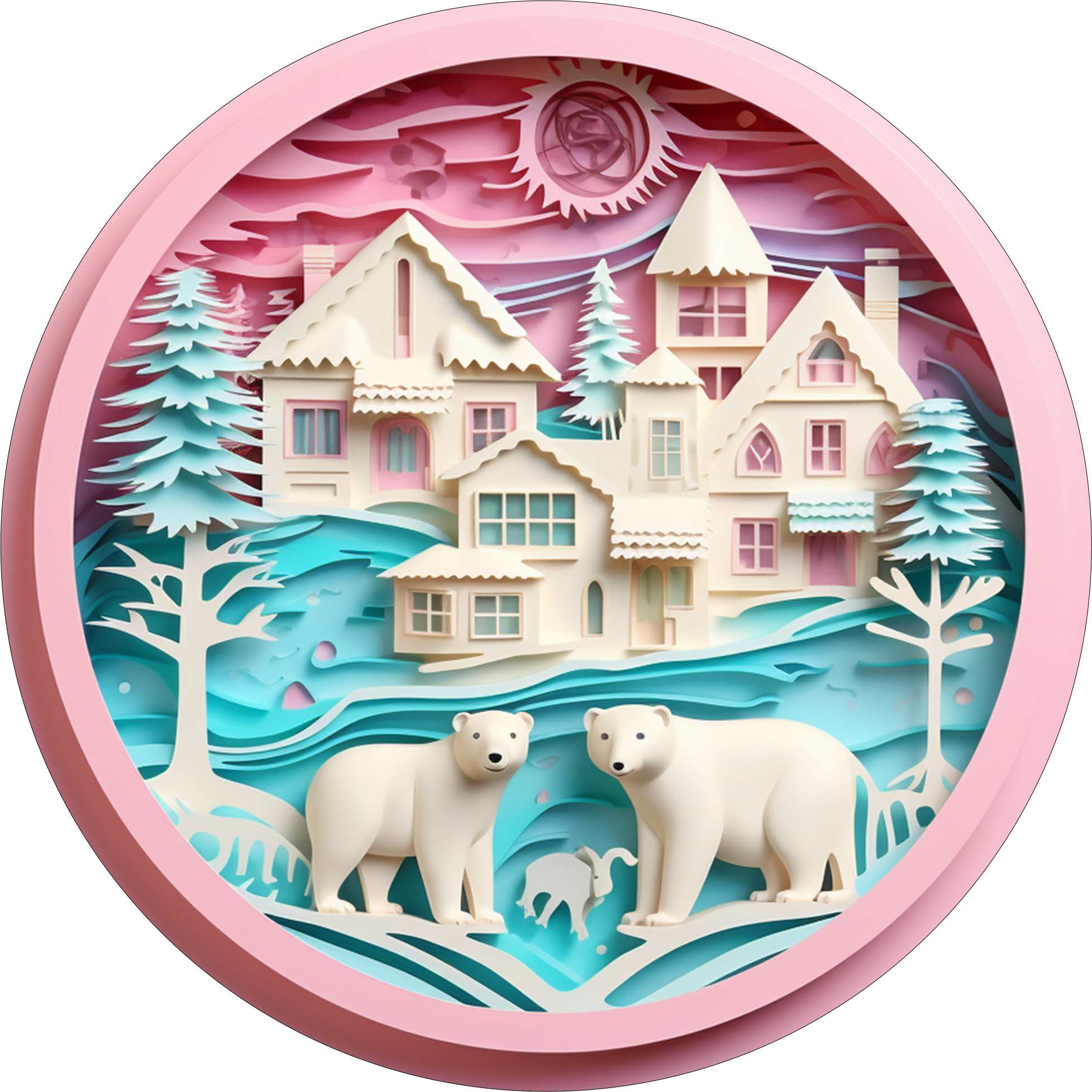 3" Ornament UV DTF Decal - Pink Polar Bears
