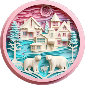 3" Ornament UV DTF Decal - Pink Polar Bears