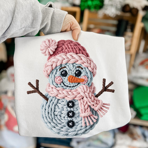 DTF Full Color TShirt Transfer - Pink Yarn Snowman