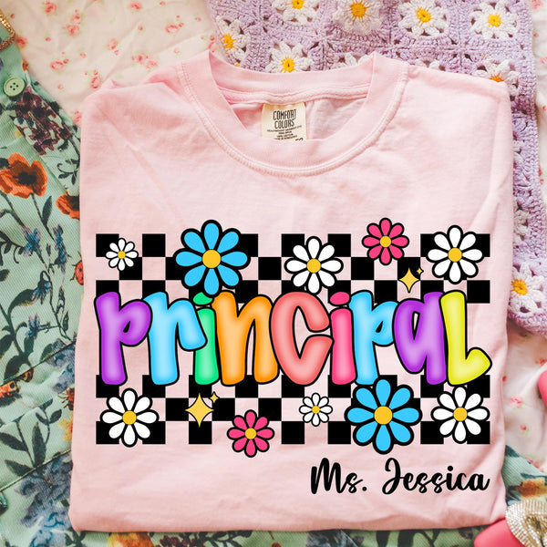 DTF Full Color TShirt Transfer - Floral Check Bright Names (YOU CHOOSE!)