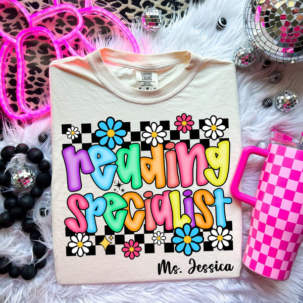 DTF Full Color TShirt Transfer - Floral Check Bright Names (YOU CHOOSE!)